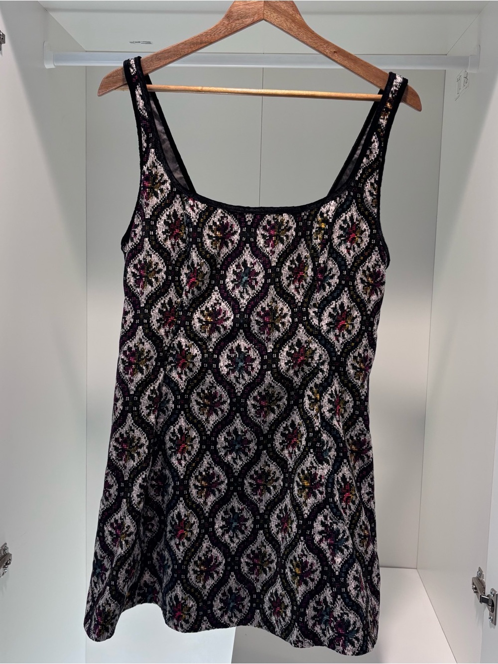 Free People Petal Tapestry Mini Dress Black Multicolor Print Cotton Women's L - Picture 5 of 11